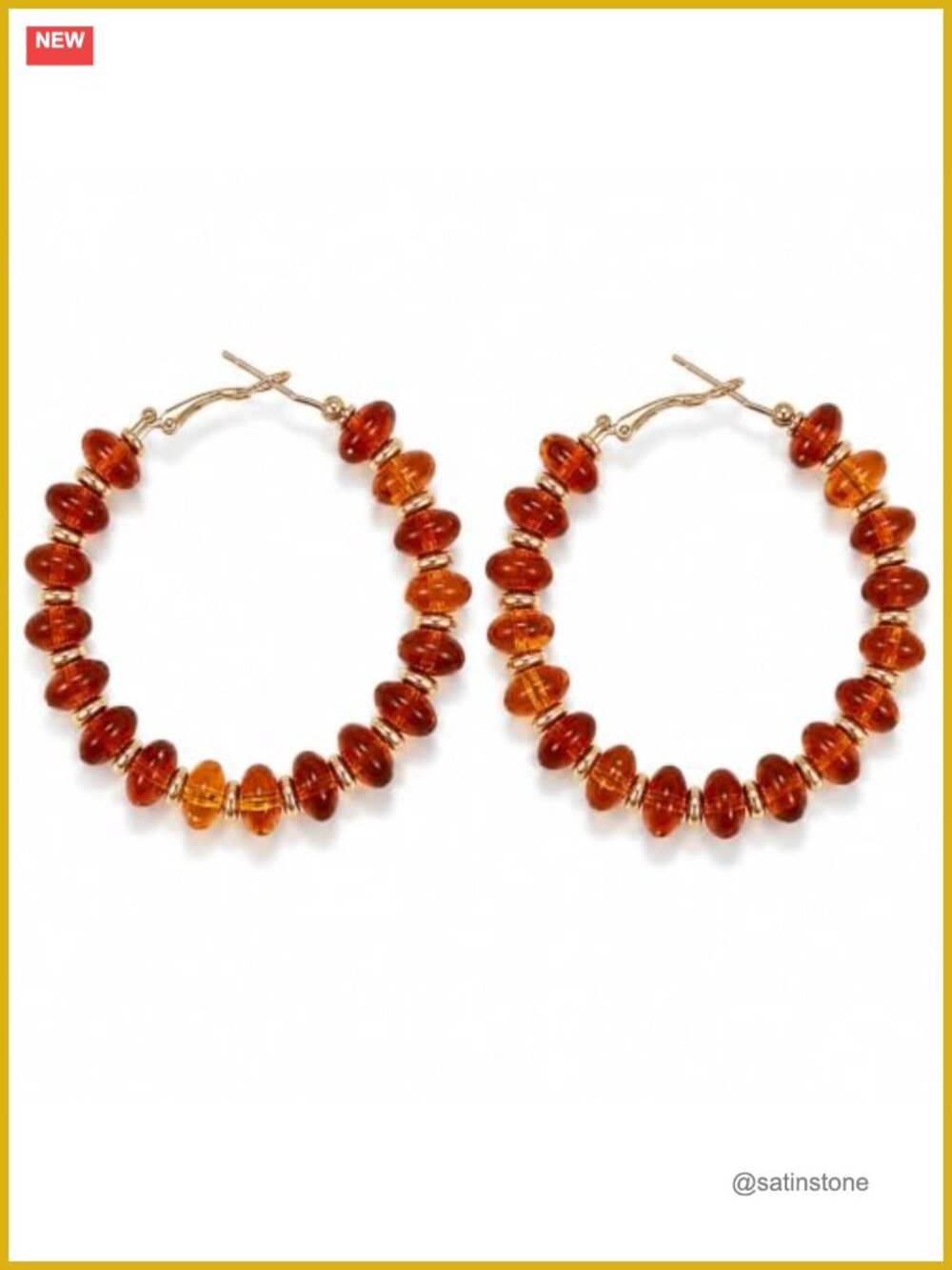 Beaded Hoop Earrings Resin Zinc Gold Tone Spacers Women